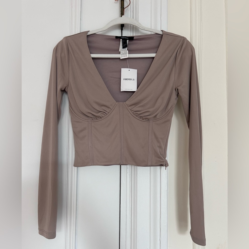 Cropped Long Sleeve Tan Shirt